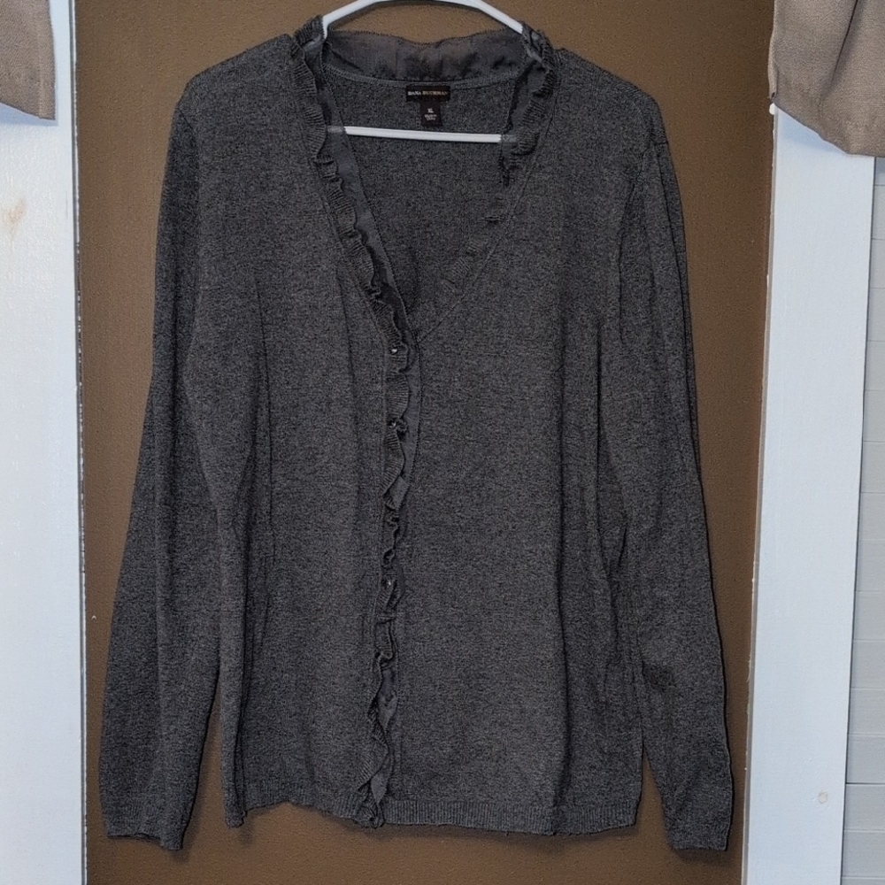 Dana Buchman Charcoal Ruffle Cardigan